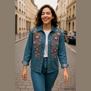 Retro Look with OurJohnny Was Vibe Embroidered 80s Denim Shirt Jacket -
